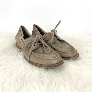 Steve Madden 7.5 Womens Taupe Suede Sallutte Lace-up Flats